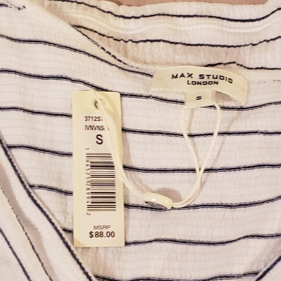 NWT Max Studio Black and White Stripe Top Ruched Front with Braid Trim Small - Picture 6 of 6